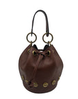 Stella Bianca Brown Leather Drawcord Studded Bucket Bag