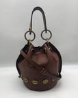 Stella Bianca Brown Leather Drawcord Studded Bucket Bag