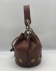 Stella Bianca Brown Leather Drawcord Studded Bucket Bag