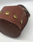 Stella Bianca Brown Leather Drawcord Studded Bucket Bag