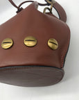 Stella Bianca Brown Leather Drawcord Studded Bucket Bag