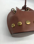 Stella Bianca Brown Leather Drawcord Studded Bucket Bag