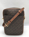 Michael Kors Brown Monogram Canvas Jet Set Travel Crossbody Bag
