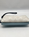 Coach White and Blue Signature Canvas Corner Zip Wristlet