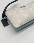 Coach White and Blue Signature Canvas Corner Zip Wristlet