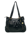 Brahmin Black Selma Croc Embossed Leather Shoulder Bag