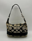 Coach Black Signature Strip Canvas Hobo Bag- F17434