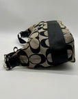 Coach Black Signature Strip Canvas Hobo Bag- F17434