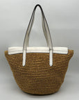 Michael Kors White Leather Woven Straw Large Naomi Tote Bag