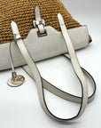 Michael Kors White Leather Woven Straw Large Naomi Tote Bag