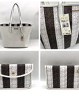 Michael Kors White & Brown Large Eliza East West Reversible Tote & Wallet