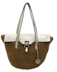 Michael Kors White Leather Woven Straw Large Naomi Tote Bag