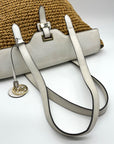 Michael Kors White Leather Woven Straw Large Naomi Tote Bag