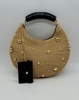 International Concepts Tan Woven Straw Studded Handbag