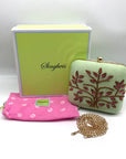 Singhvis Pink & Green Embroidered Fabric Fall Convertible Clutch