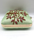 Singhvis Pink & Green Embroidered Fabric Fall Convertible Clutch