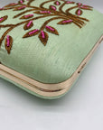 Singhvis Pink & Green Embroidered Fabric Fall Convertible Clutch