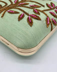 Singhvis Pink & Green Embroidered Fabric Fall Convertible Clutch