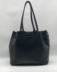 Loeffler Randall Black Leather Pom-Pom Drawstring Tote Bag