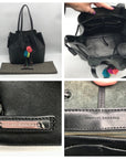 Loeffler Randall Black Leather Pom-Pom Drawstring Tote Bag