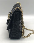 Michael Kors Black Python Leather Hamilton Flap Shoulder Bag