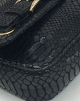 Michael Kors Black Python Leather Hamilton Flap Shoulder Bag
