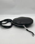 Bandolier Black Leather Mini Round Crossbody Bag