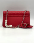 Badgley Mischka Red Quilted Faux Leather And Pearl Crossbody