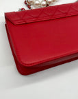 Badgley Mischka Red Quilted Faux Leather And Pearl Crossbody