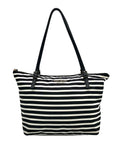 Kate Spade Black & Clotted Cream Striped Nylon Watson Lane Maya Tote Bag