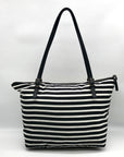 Kate Spade Black & Clotted Cream Striped Nylon Watson Lane Maya Tote Bag
