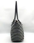 Kate Spade Black & Clotted Cream Striped Nylon Watson Lane Maya Tote Bag