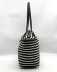 Kate Spade Black & Clotted Cream Striped Nylon Watson Lane Maya Tote Bag