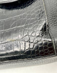 Brighton Black Pebbled Leather And Croc-Embossed Shoulder Bag
