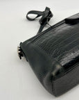 Brighton Black Pebbled Leather And Croc-Embossed Shoulder Bag