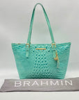 Brahim Teal Croc-Embossed Leather Satchel