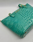 Brahim Teal Croc-Embossed Leather Satchel