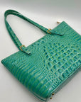 Brahim Teal Croc-Embossed Leather Satchel