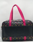Betsy Johnson Black Quilted Leather Bow And Heart Duffel Bag With Pouch