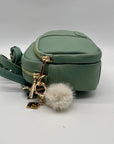 Pom Pom Green Leather Crossbody Bag