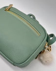 Pom Pom Green Leather Crossbody Bag