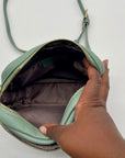 Pom Pom Green Leather Crossbody Bag