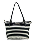 Kate Spade Black & Clotted Cream Striped Nylon Watson Lane Maya Tote Bag
