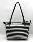 Kate Spade Black & Clotted Cream Striped Nylon Watson Lane Maya Tote Bag