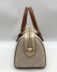 Tory Burch Beige Jacquard Monogram Logo Petite Barrel Bag