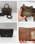 Michael Kors Brown Coated Canvas Monogram Ciara Satchel Bag And Wallet