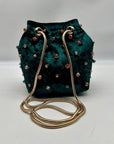 Madison West Green Velvet Party Bucket Bag