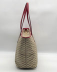Michael Kors Beige Canvas And Red Leather Trim Monogram Tote Bag