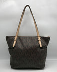 Michael Kors Brown Coated Canvas Jet Set East West Tote Bag