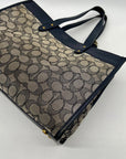 Coach Blue Leather And Canvas Print Reversible Shoulder Bag